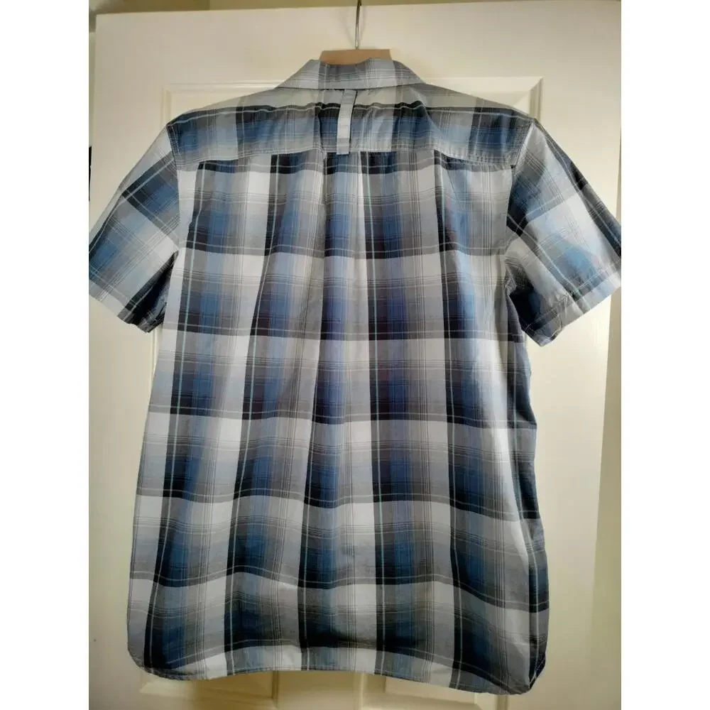 The North Face Shirt Large Mens Plaid SS Gorpcore Hiking Outdoor GrayBlue Button